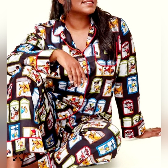 Disney Mickey Minnie Limited Edition Cartoon Fleece Pajama Set Women's XL - Picture 1 of 16